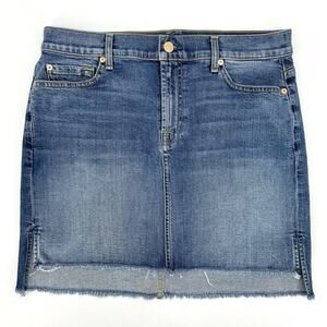7 For All Mankind Sz 29 Medium Wash High Low Raw Edge Mini Jean Skirt Designer